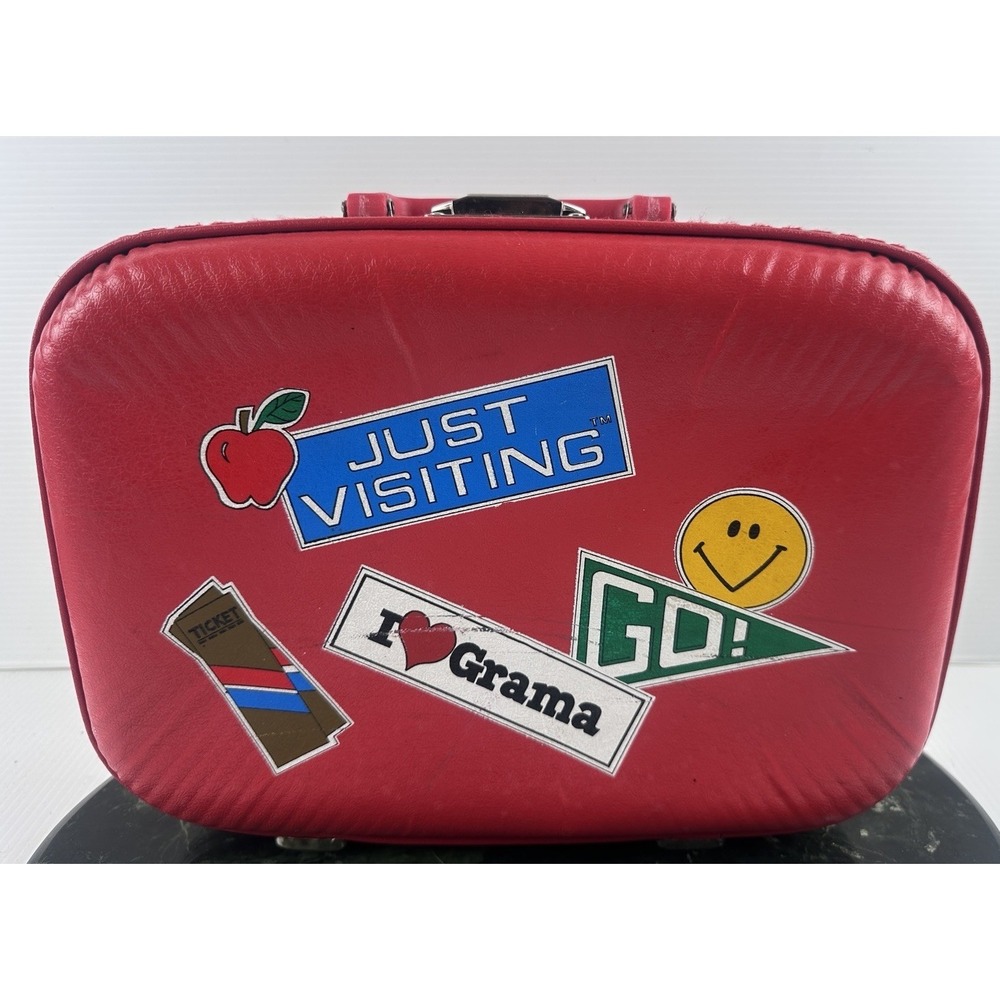 Vintage Red Kids Suitcase I Love Grandma Retro 80s Travel Carry On Case
